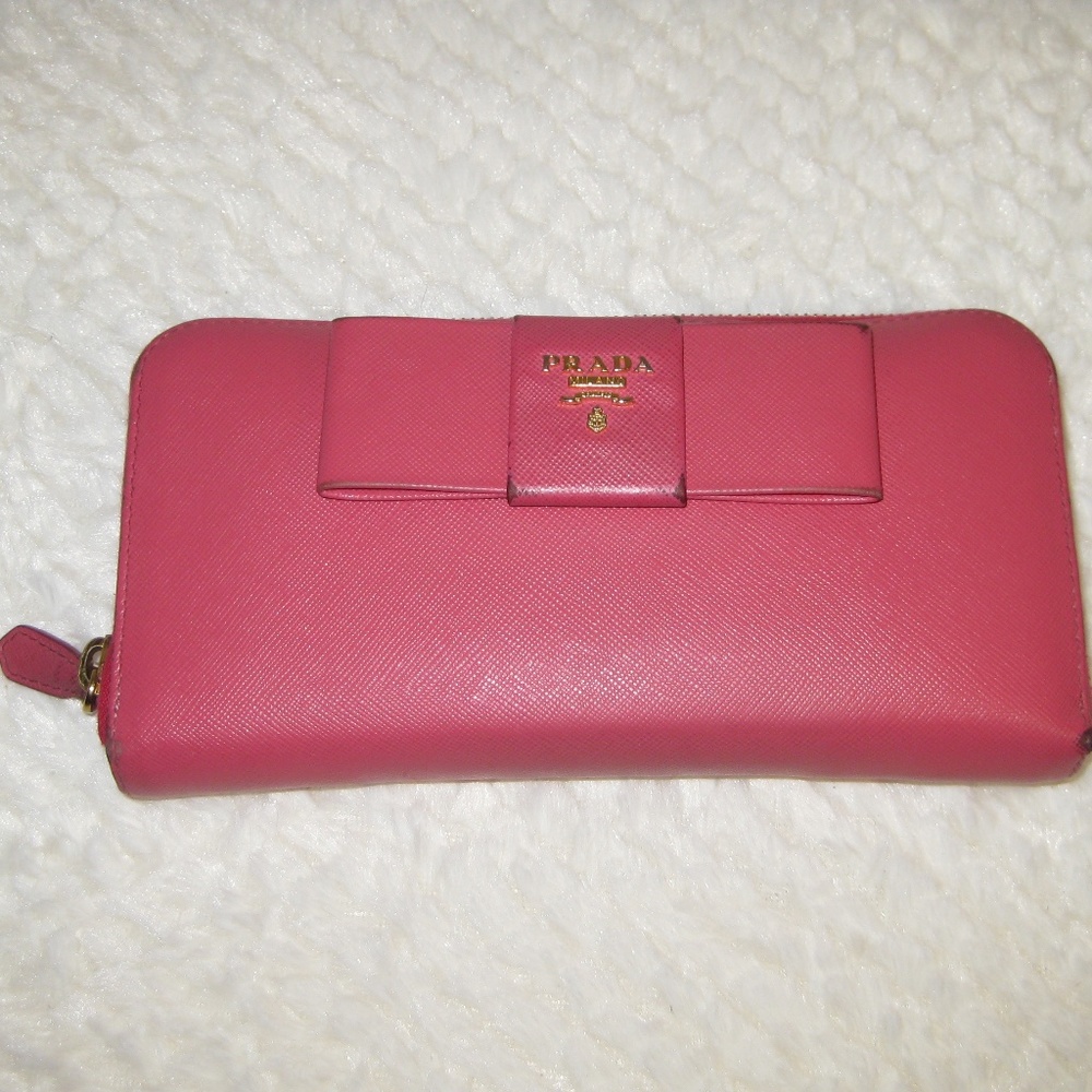 PRADA Pink Saffiano Bow Wallet